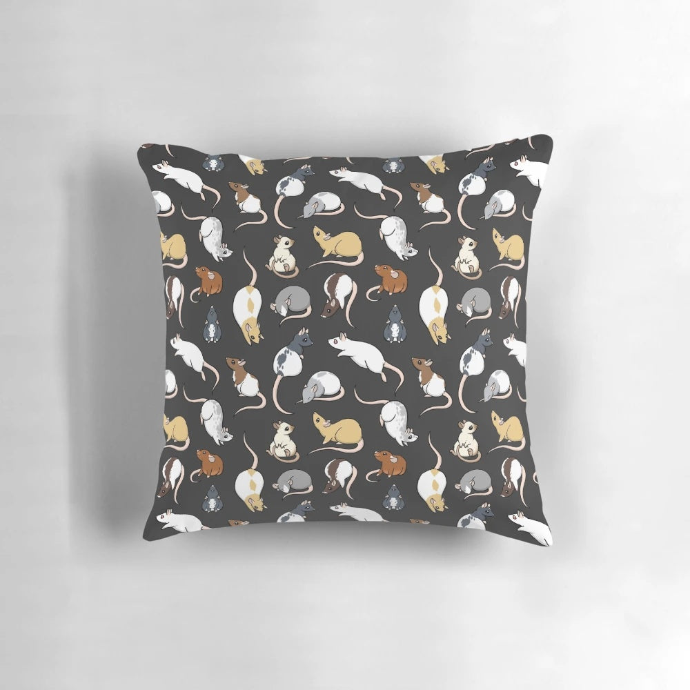 A soft, plush pillow featuring a cute rat print design.