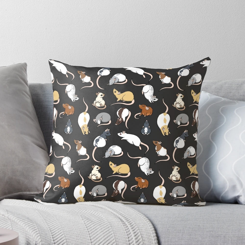 A soft, plush pillow featuring a cute rat print design.