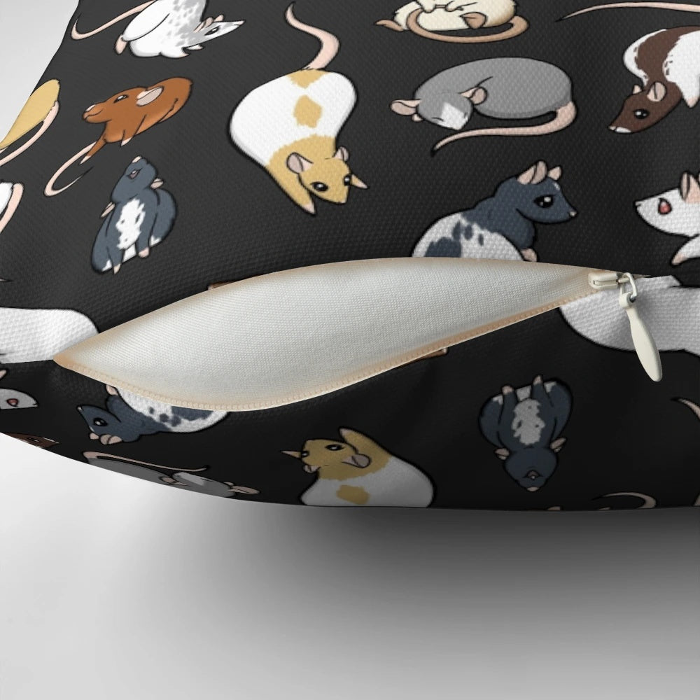 A soft, plush pillow featuring a cute rat print design.