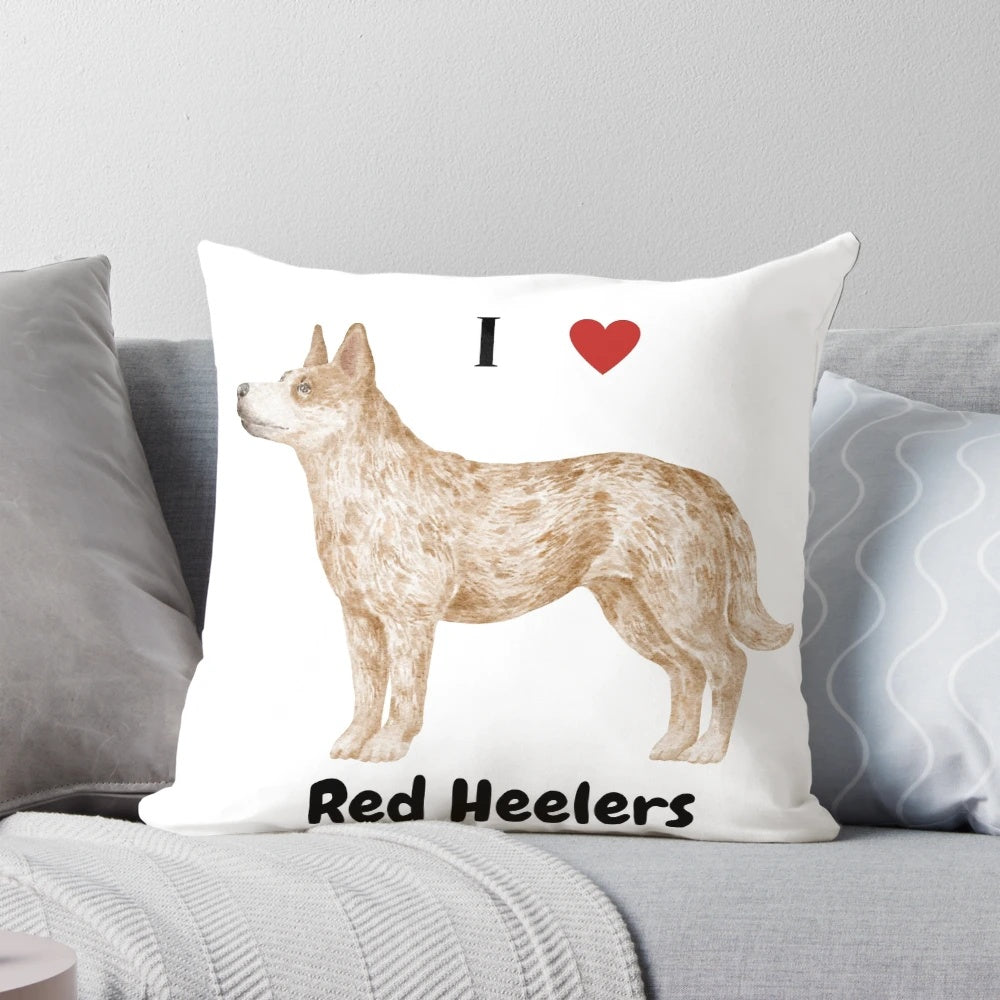 Red Cattle Dog Illustration on a Decorative Pillow