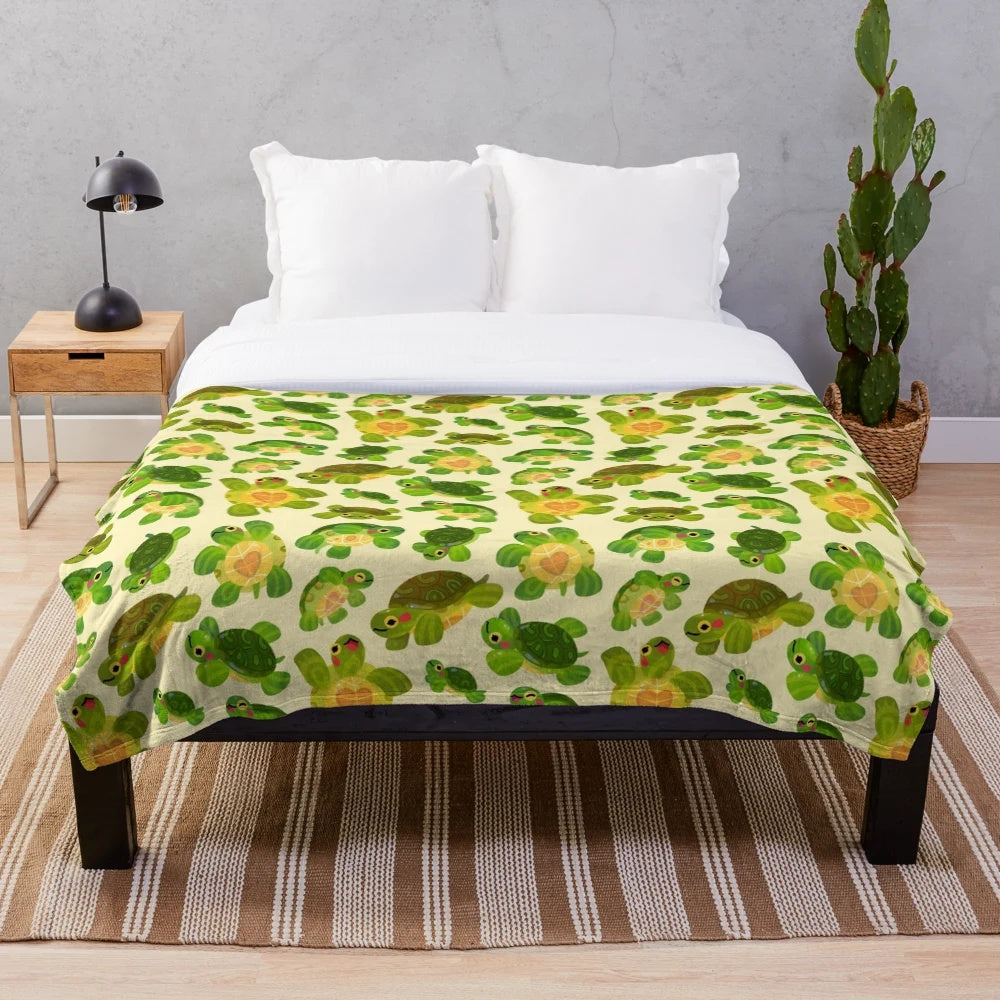 Red-eared slider plush blanket with cute, cheerful pastel design