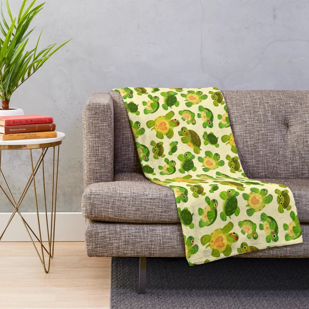 Red-eared slider plush blanket with cute, cheerful pastel design