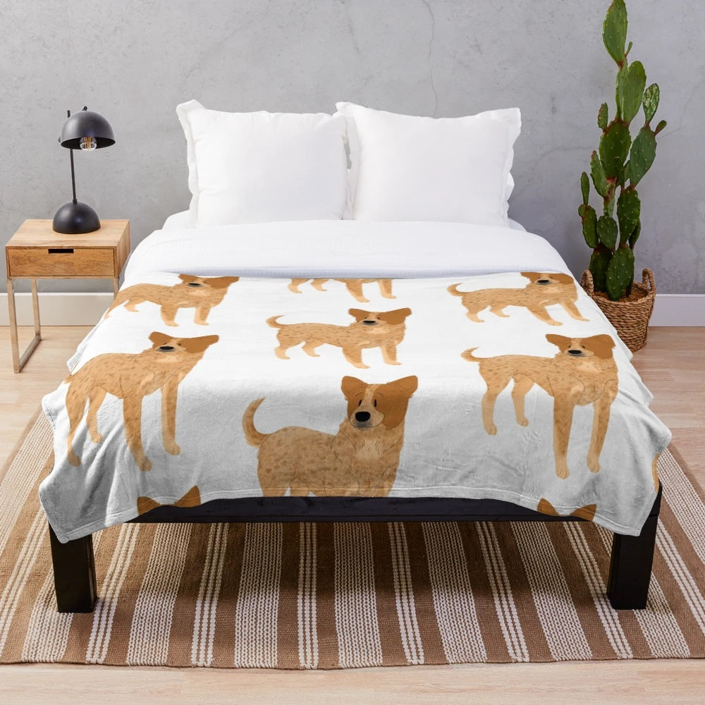 Soft and cozy plush blanket featuring a red heeler dog