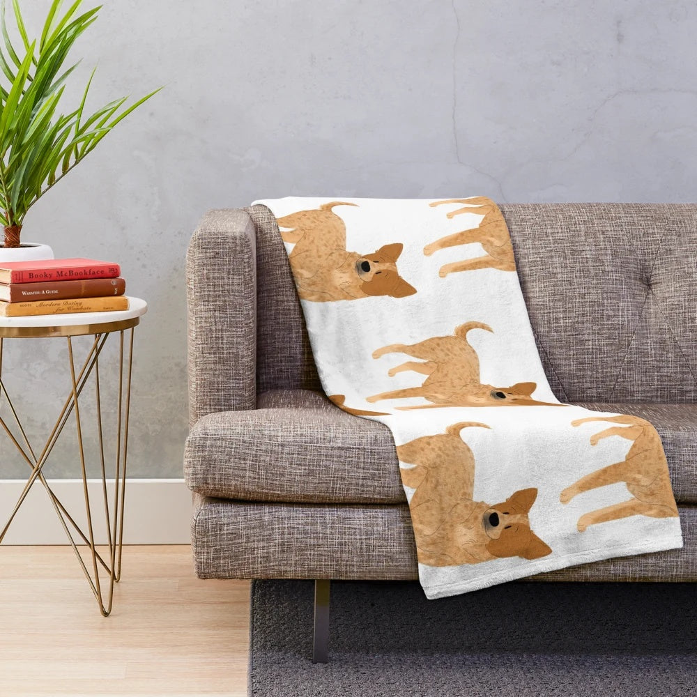 Soft and cozy plush blanket featuring a red heeler dog