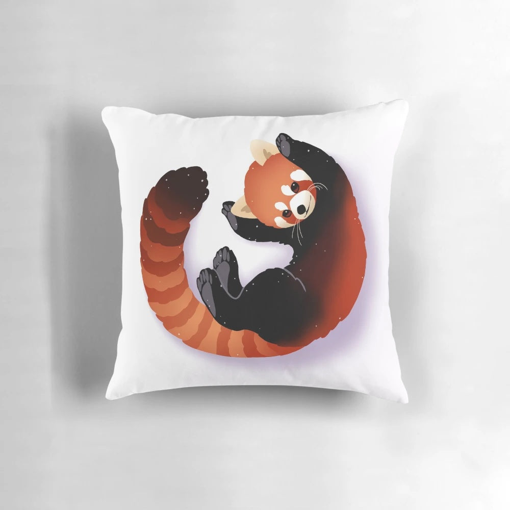 Soft, plush red panda graphic pillow with cute panda design