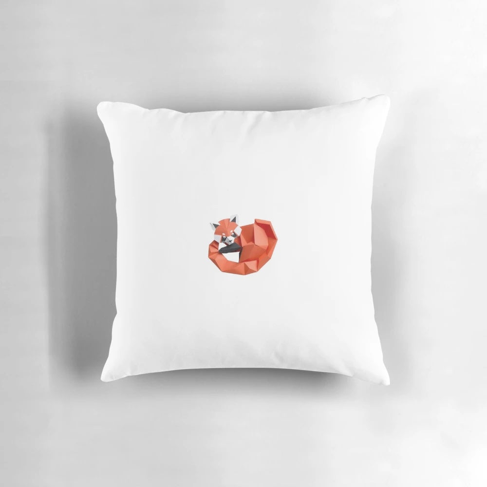 Cozy red panda origami-inspired throw pillow with soft animal print design