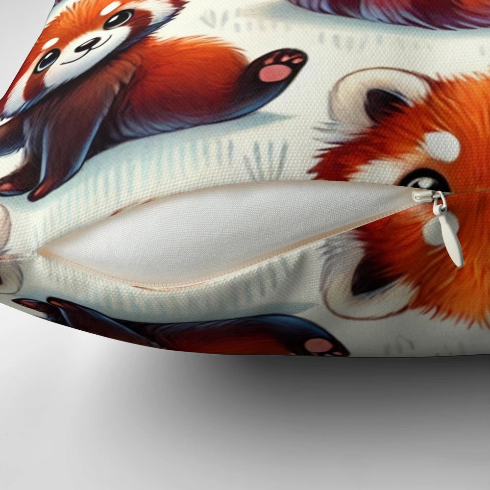 Cozy red panda pattern pillow with a cute illustration for home decor