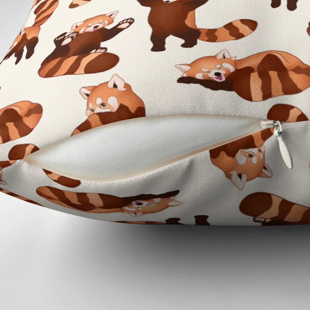 Red panda pattern printed on a soft, plush throw pillow