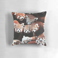 Soft, plush red panda pillow featuring a collage of cute animal friends