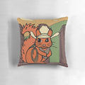 Cozy red squirrel wearing a cowboy hat and lasso on a decorative pillow