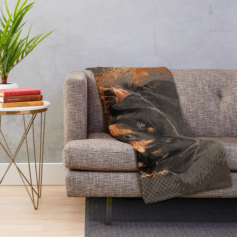 Cute Rottweiler plush blanket featuring a German Rottweiler dog