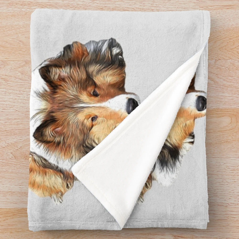 Rough collie dog illustration on a plush blanket