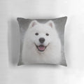 Soft, fluffy Samoyed puppy dog pillow with a sweet, smiling expression