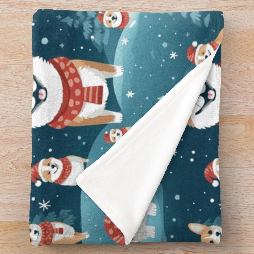 Cute Santa Corgi illustration on a plush blanket