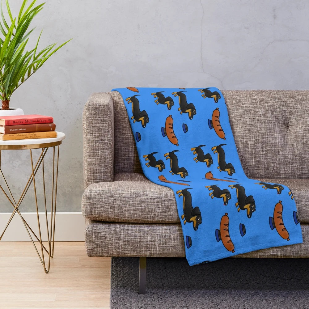Funny sausage dog plush blanket with a cute cartoon design