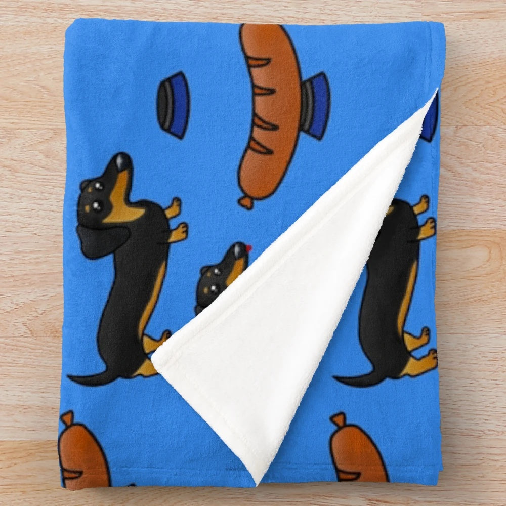 Funny sausage dog plush blanket with a cute cartoon design