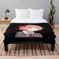 Cute Sayori anime girl pouting on a plush blanket