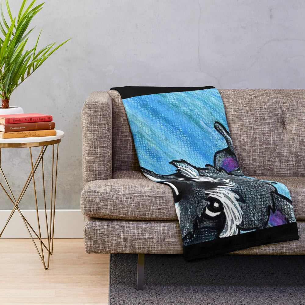 Schnauzer dog cartoon art plush blanket