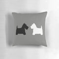 Scottie and Westie dog portraits in a cozy pillow design by artist Michelle Phong