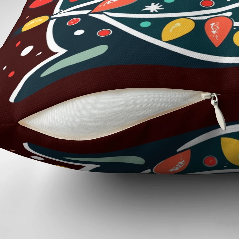 Cute and funny seal wearing a santa hat on a Christmas tree-shaped pillow