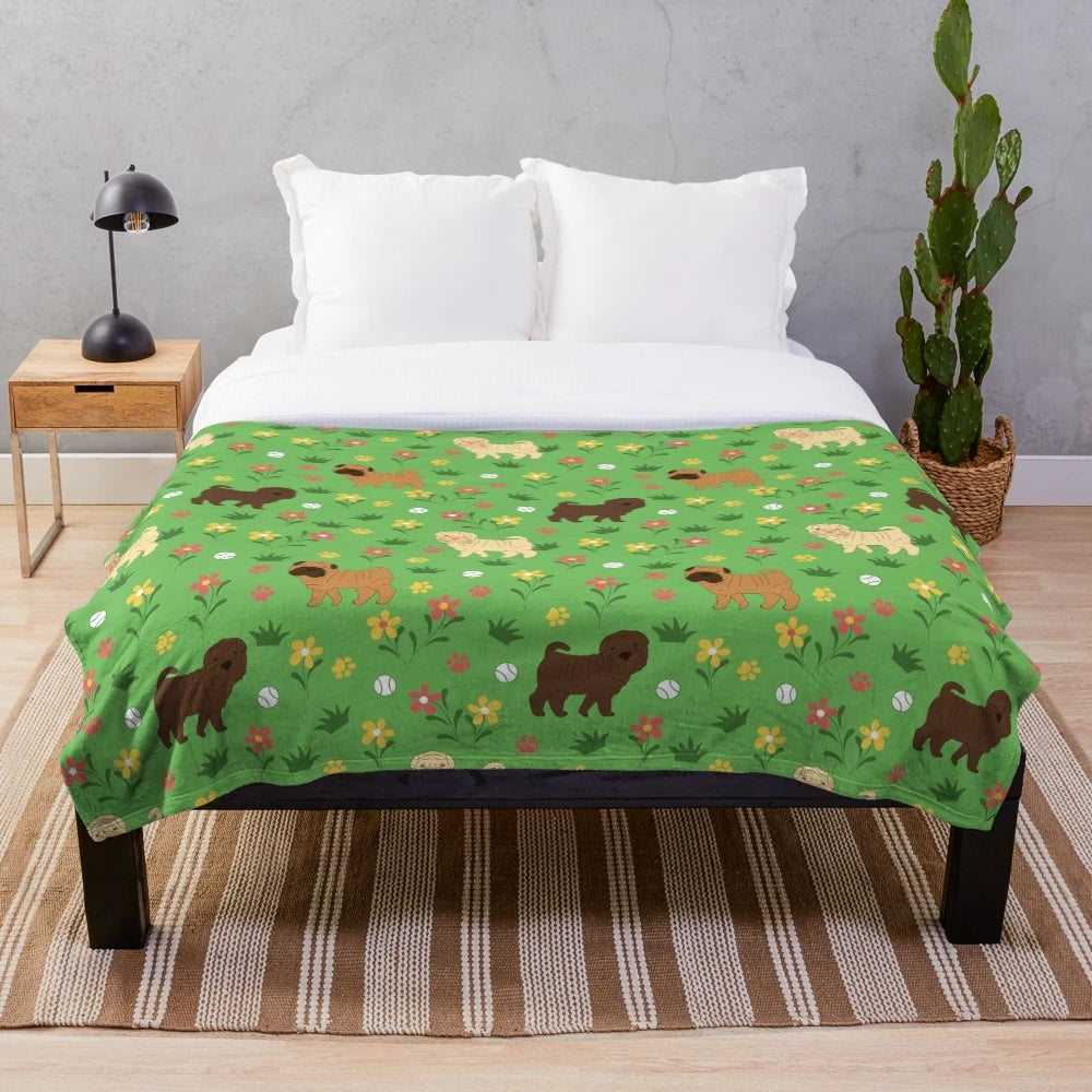 Shar Pei plush blanket with beautiful floral pattern