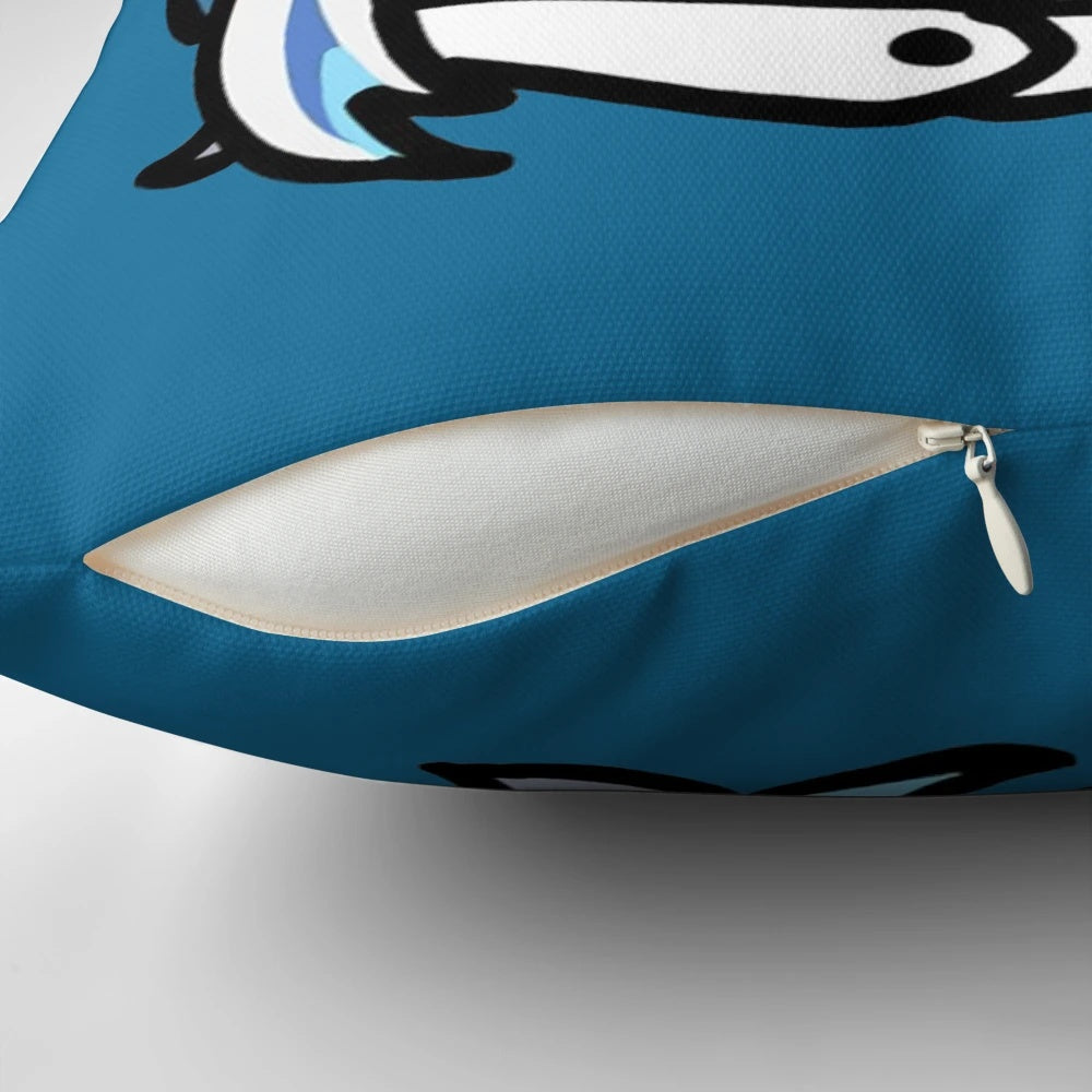 Soft and cuddly blue shark plush pillow with Gawr Gura and Ame Watson design
