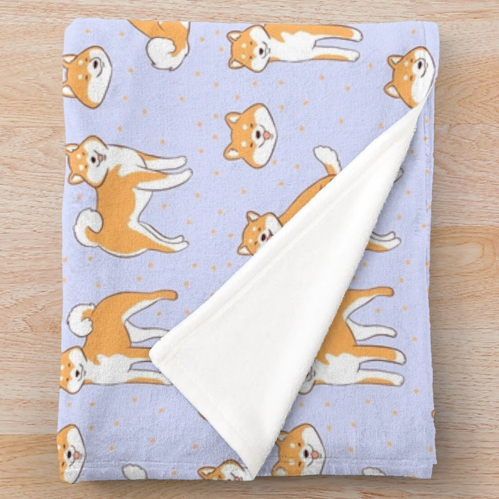 Shiba Inu plush blanket with a cute and kawaii pattern