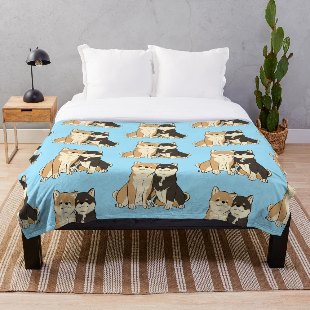 Shiba Inu puppy love plush blanket with soft, cozy fabric