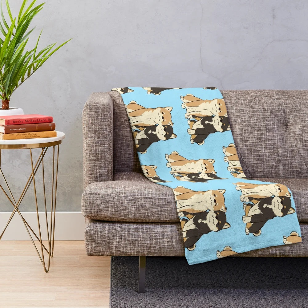 Shiba Inu puppy love plush blanket with soft, cozy fabric