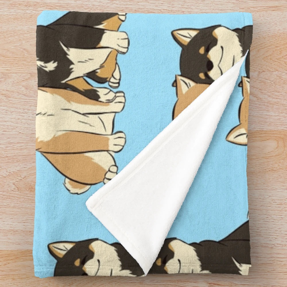 Shiba Inu puppy love plush blanket with soft, cozy fabric