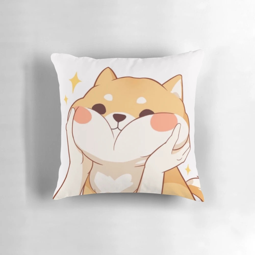 A fluffy, soft pillow featuring a cute, anime-inspired Shiba Inu dog design for a touch of kawaii style.
