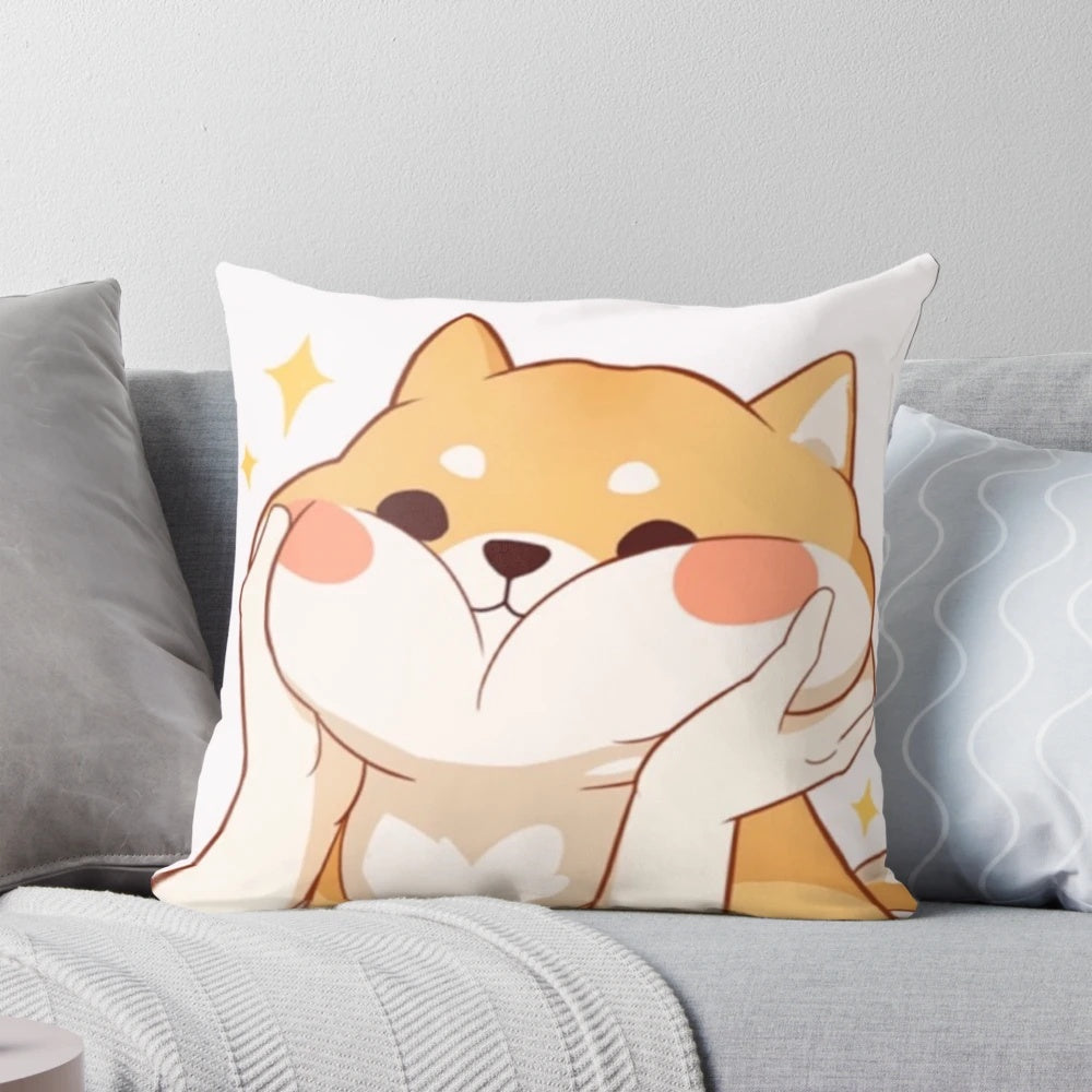 A fluffy, soft pillow featuring a cute, anime-inspired Shiba Inu dog design for a touch of kawaii style.