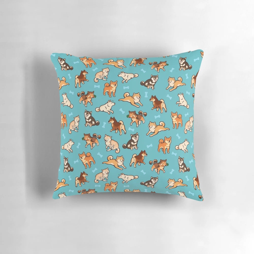 Soft and cozy blue shiba inu dog pattern throw pillow
