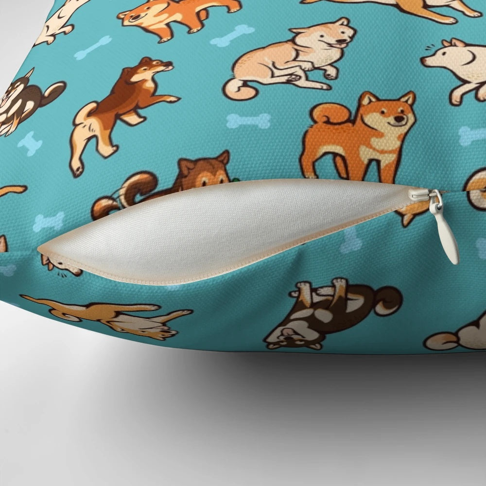 Soft and cozy blue shiba inu dog pattern throw pillow