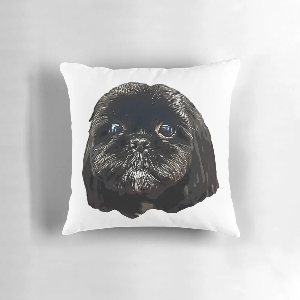 Shih Tzu puppy dog face printed on a soft, plush pillow