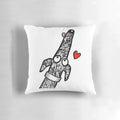 Playful illustration of a sighthound or greyhound, whippet, or lurcher dog on a plush decorative pillow
