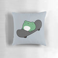 Whimsical throw pillow featuring a frog riding a skateboard