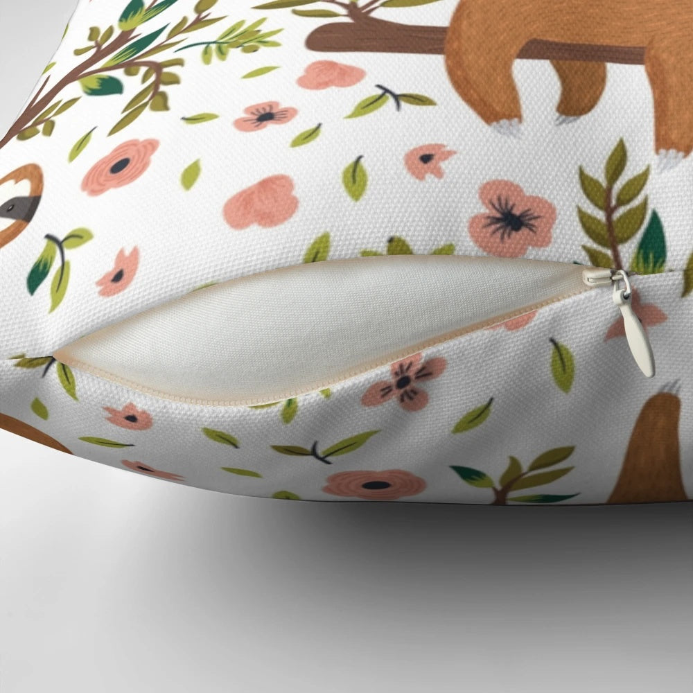 A plush, kawaii-style pillow featuring a cuddly sloth design in shades of gray and brown with a cute, chibi-inspired expression.