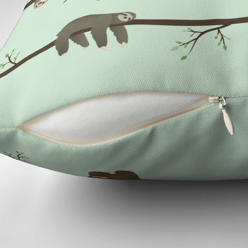 Soft and plush sloth pillow with a detailed wildlife pattern