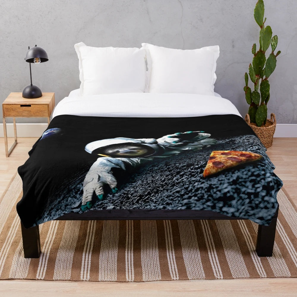 Slothstronaut plush blanket with pizza design for cozy space adventures