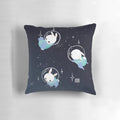 Colorful digital illustration of cute space bunnies or rabbits on a throw pillow