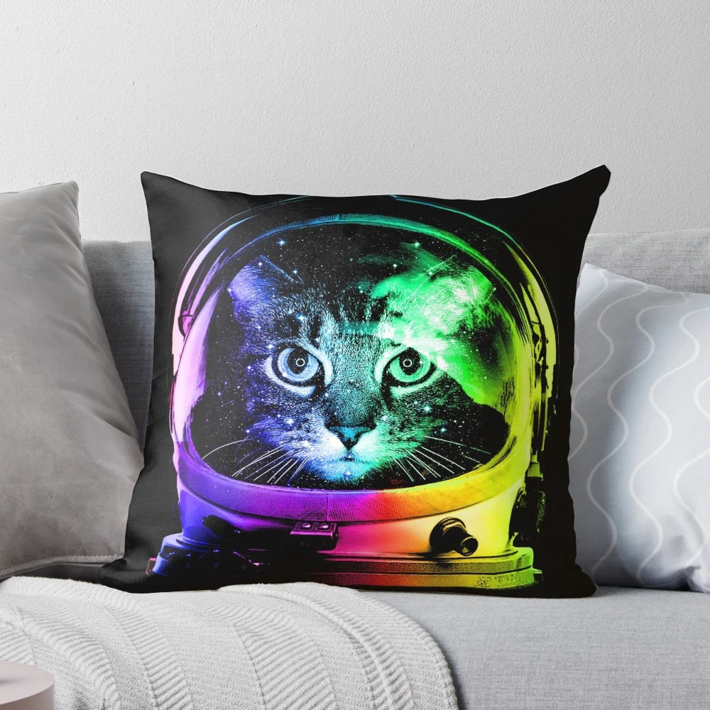 A fluffy cat wearing an astronaut suit, floating in outer space
