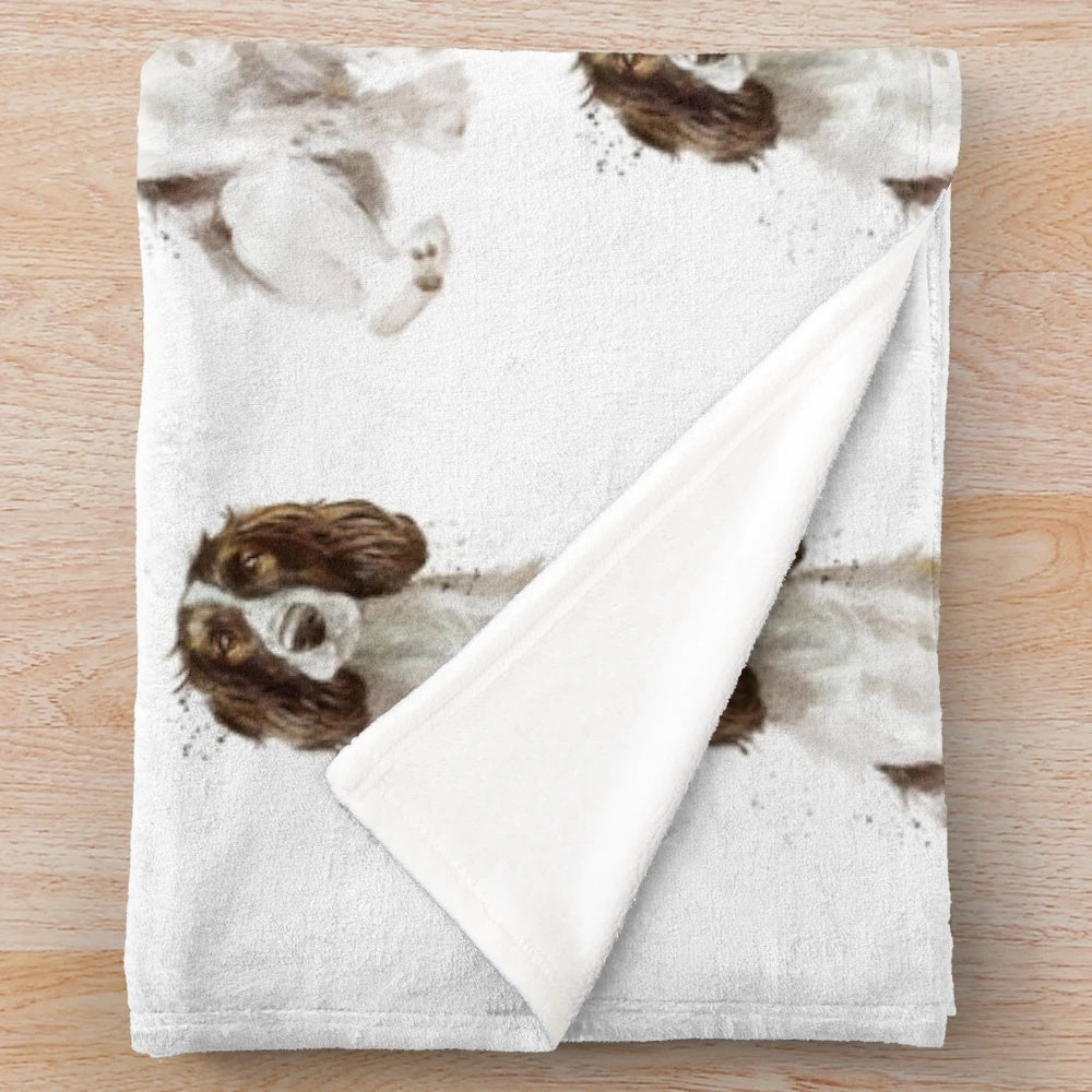 Springer Spaniel Plush Blanket with Watercolor Design