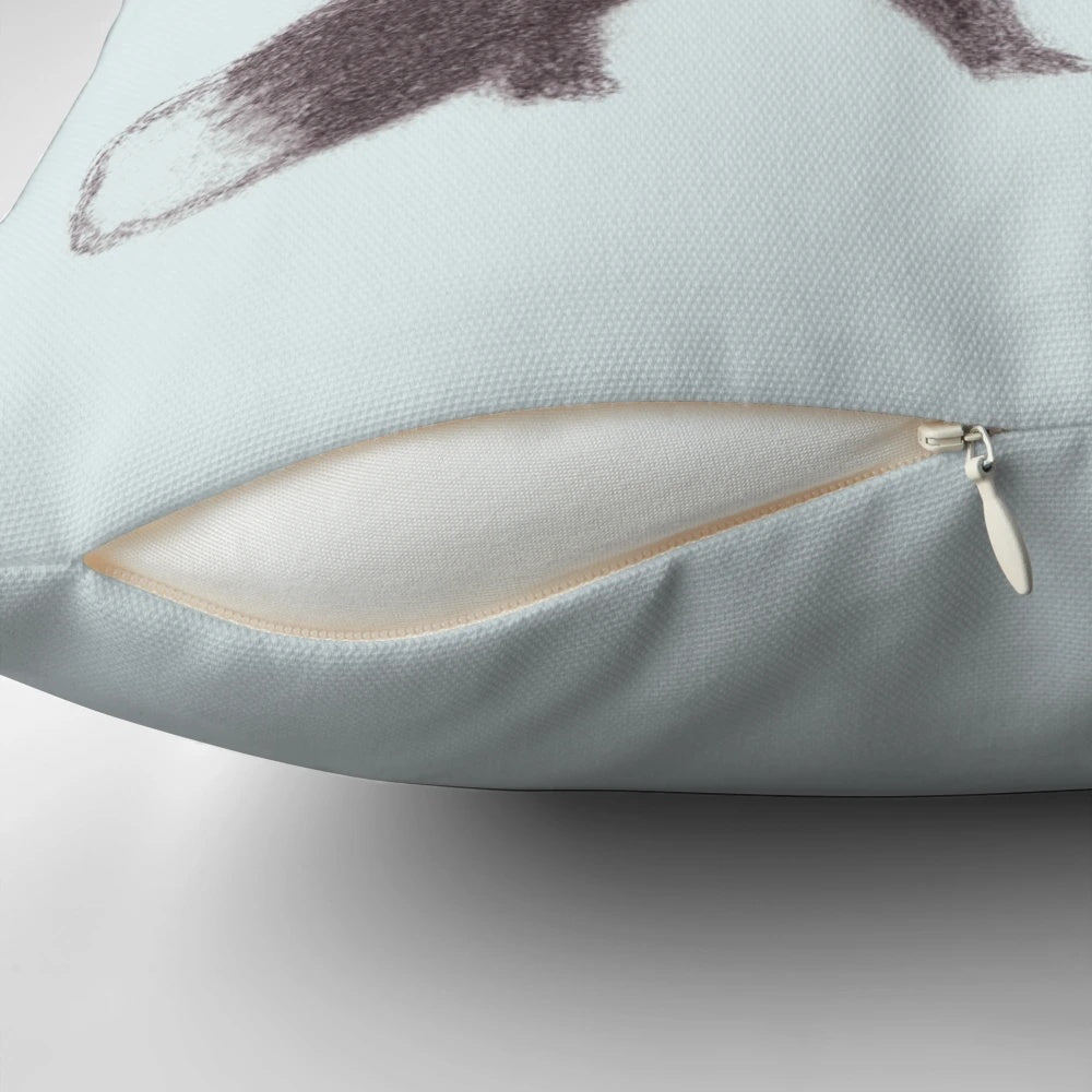 Illustrated pillow featuring a squirrel and fox in a sweet, nature-inspired design.