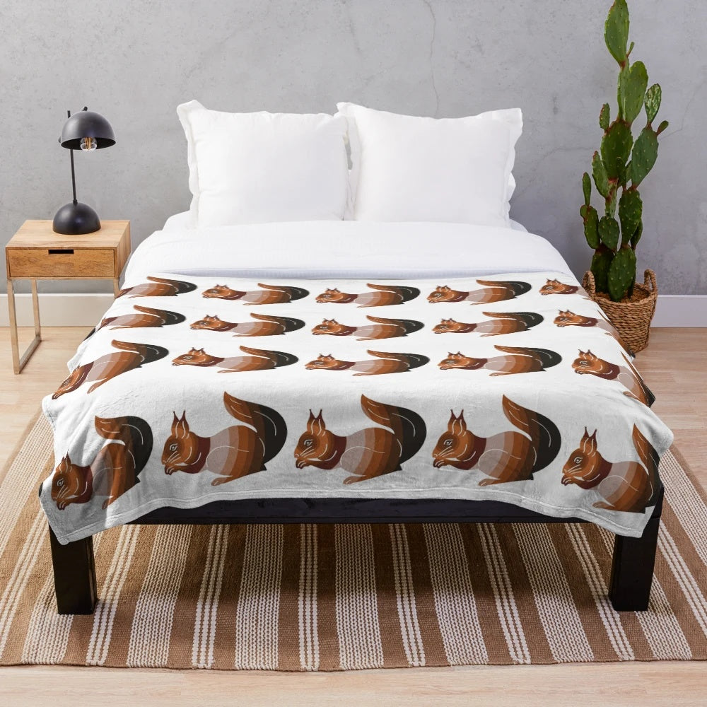 Squirrel plush blanket with colorful abstract art design