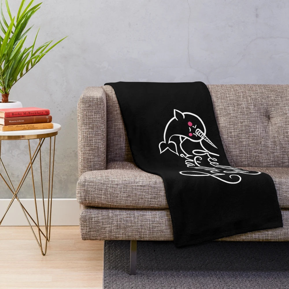 Cute and funny narwhal plush blanket with a stabby design