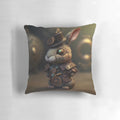 Steampunk-inspired rabbit pillow with mechanical details and goggles