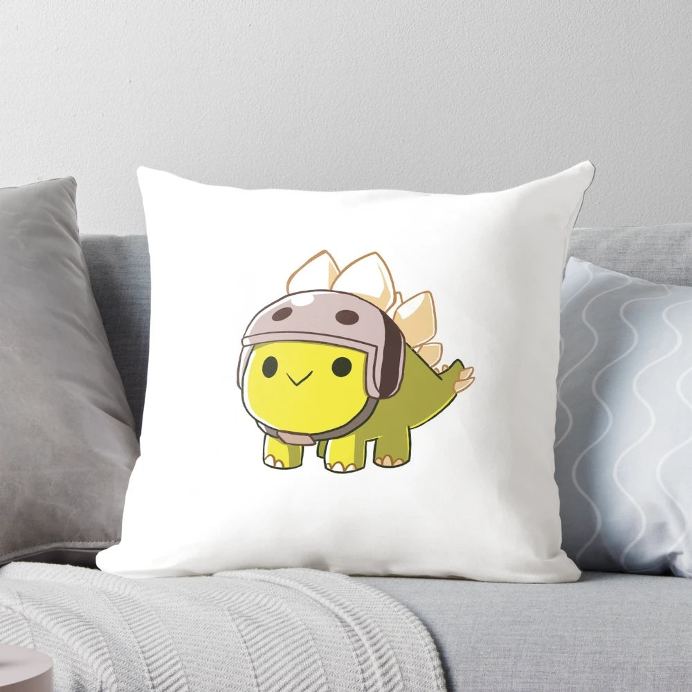 Soft and cuddly stegosaurus dinosaur-themed pillow with a cute helmet design