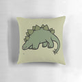 Image of a green stegosaurus-shaped plush pillow with a cute, chibi-style design
