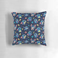 Decorative throw pillow with a cute stitch pattern design featuring 90s cartoon alien characters, Hawaii themes, and the Ohana concept.